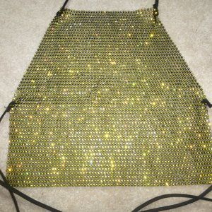 Yellow sparkly rhinestones backless halter crop top - festival ready!